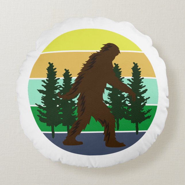 Sasquatch Believer |  Sunset Bigfoot Rond Kussen (Voorkant)
