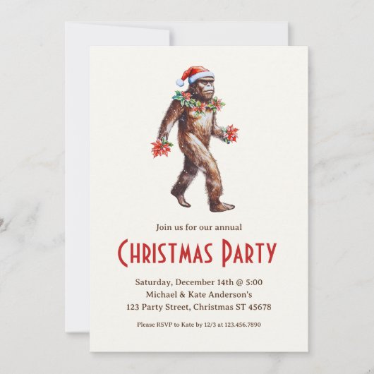 Sasquatch Big Foot in een kerstfeest met kerstmuts Kaart (Voorkant)