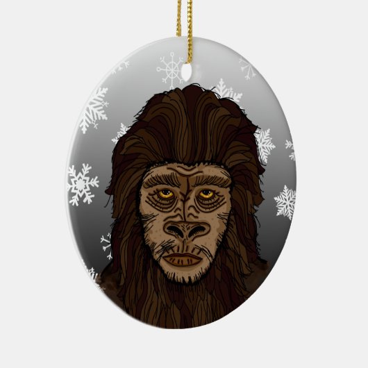 Sasquatch Bigfoot en Snowflakes kerst Keramisch Ornament (Rechts)