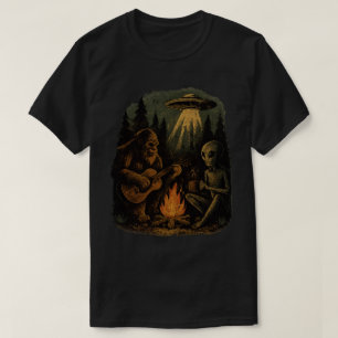 Sasquatch Bigfoot Gitaar En Alien Kampvuur UFO T-shirt