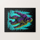 Sasquatch Bigfoot in Blauwgroen en zwart Legpuzzel (Horizontaal)