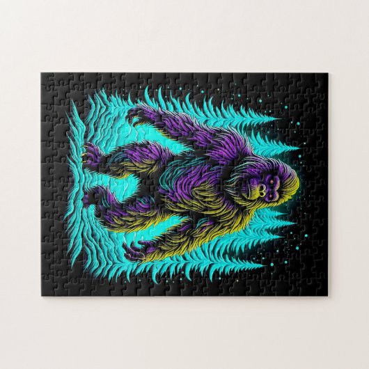 Sasquatch Bigfoot in Blauwgroen en zwart Legpuzzel (Horizontaal)
