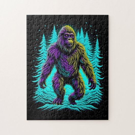 Sasquatch Bigfoot in Blauwgroen en zwart Legpuzzel (Verticaal)