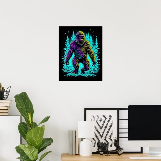 Sasquatch Bigfoot in Blauwgroen en zwart Poster (Thuiskantoor)