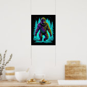 Sasquatch Bigfoot in Blauwgroen en zwart Poster (Keuken)