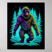 Sasquatch Bigfoot in Blauwgroen en zwart Poster (Voorkant)