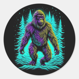 Sasquatch Bigfoot in Blauwgroen en zwart Ronde Sticker
