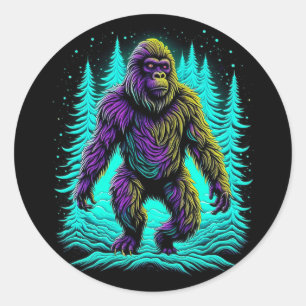 Sasquatch Bigfoot in Blauwgroen en zwart Ronde Sticker