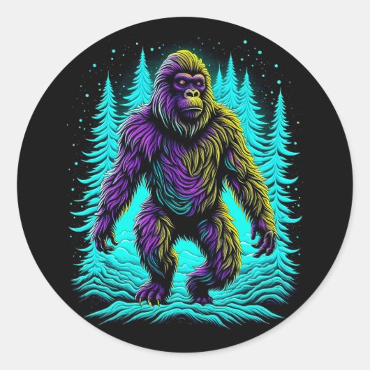 Sasquatch Bigfoot in Blauwgroen en zwart Ronde Sticker (Voorkant)