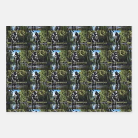 Sasquatch Bigfoot Reflection in Lake Inpakpapier Vel (Voorkant)