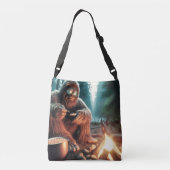 Sasquatch bij het kampvuur crossbody tas (Achterkant)