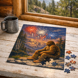 Sasquatch bij Mount Rushmore op vuurwerkavond Legpuzzel