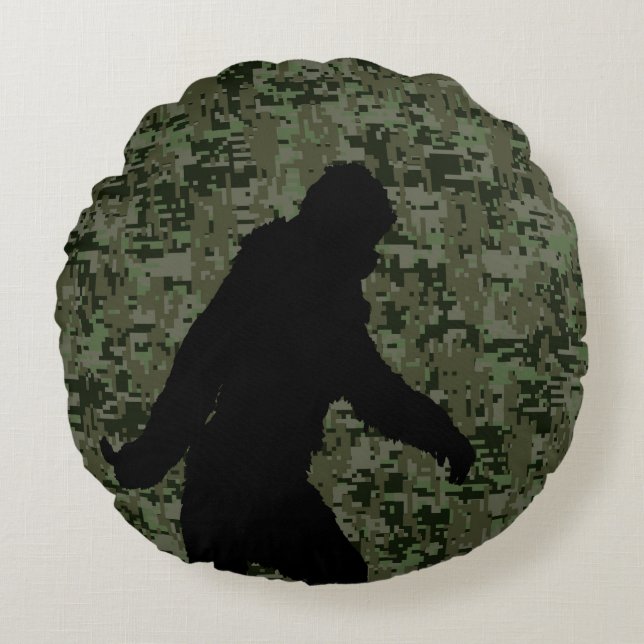 Sasquatch Black Silhouette Digital Camouflage Rond Kussen (Voorkant)