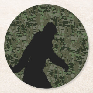 Sasquatch Black Silhouette Digital Camouflage Ronde Kartonnen Onderzetter
