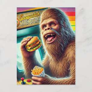 Sasquatch Cheeseburger en Fries Retro Arcade Briefkaart