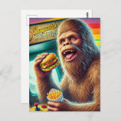 Sasquatch Cheeseburger en Fries Retro Arcade Briefkaart (Voorkant / Achterkant)