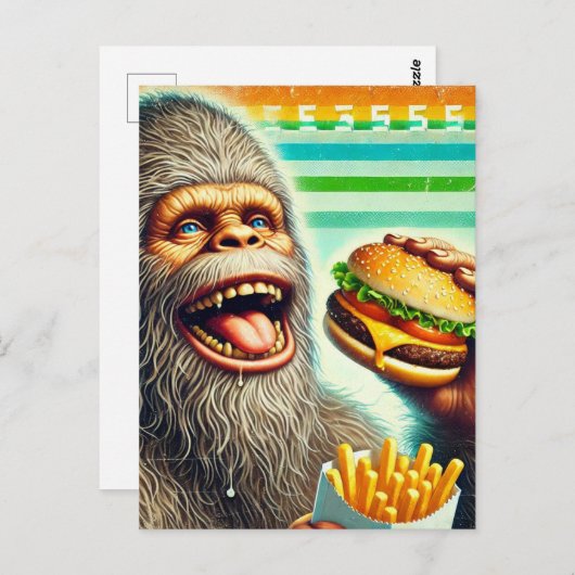 Sasquatch Cheeseburger en Fries Retro Briefkaart (Voorkant / Achterkant)