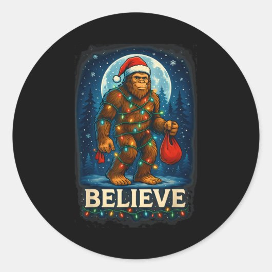 Sasquatch Christmas Lights Holiday Believe  Ronde Sticker (Voorkant)