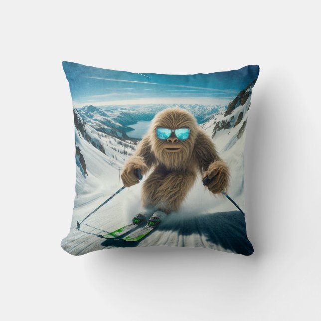 Sasquatch de Skiër Kussen (Voorkant)