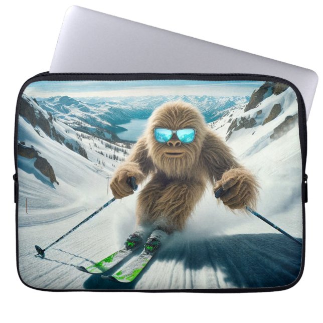 Sasquatch de Skiër Laptop Sleeve (Voorkant)