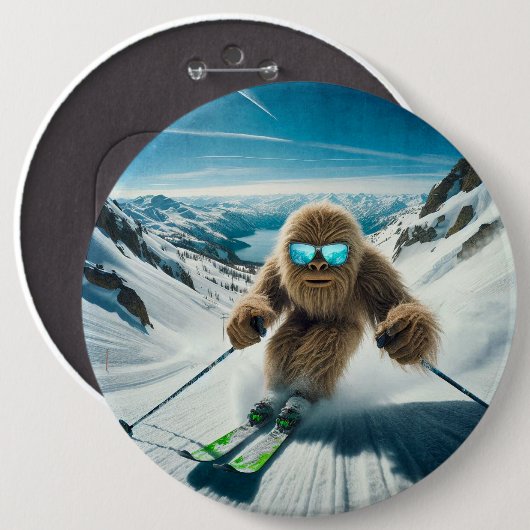 Sasquatch de Skiër Ronde Button 6,0 Cm (Voorkant /achterkant)