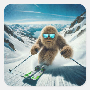 Sasquatch de Skiër Vierkante Sticker