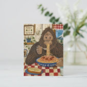 Sasquatch die spaghetti eet briefkaart (Staand voorkant)