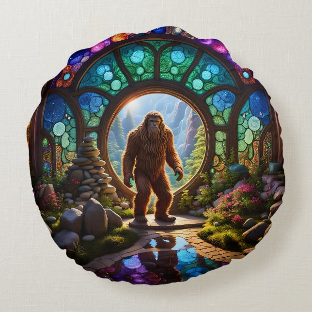 Sasquatch Dimensional Portal Rond Kussen (Achterkant)