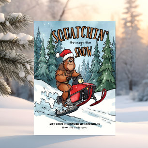 Sasquatch door de Sneeuw Kerstman Feestdagenkaart