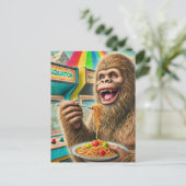 Sasquatch eet spaghetti briefkaart (Staand voorkant)