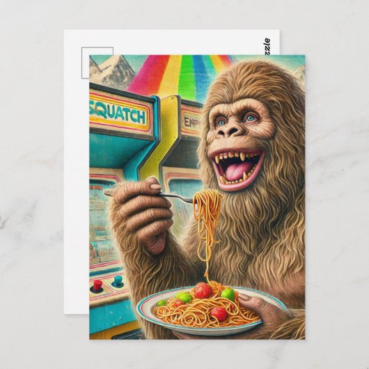 Sasquatch eet spaghetti briefkaart (Voorkant / Achterkant)