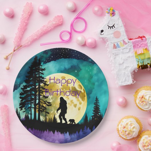 Sasquatch en Beer op de berg *personaliseren* Papieren Bordje (Feest)