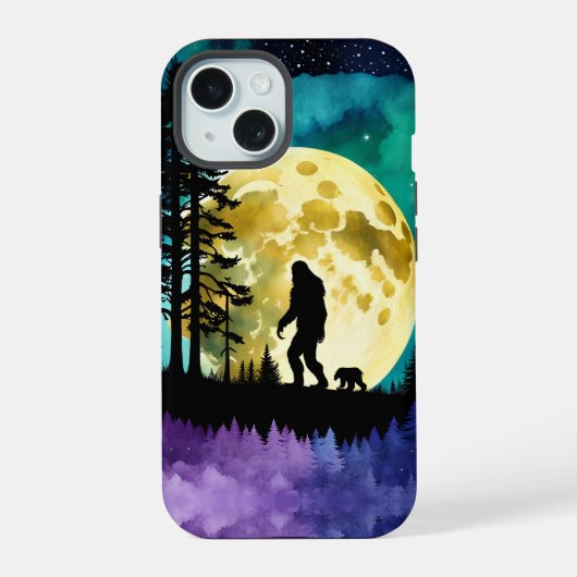Sasquatch en Beer wandelen op de berg iPhone 15 Case (Achterkant)