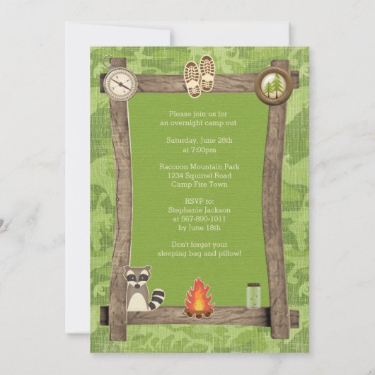 Sasquatch en Camo Camp Out Birthday Party Kaart (Achterkant)
