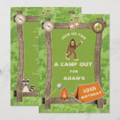 Sasquatch en Camo Camp Out Birthday Party Kaart (Voorkant / Achterkant)