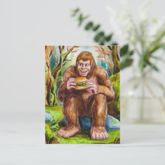 Sasquatch en de Cheesburger in een Mossy Forest Briefkaart (Staand voorkant)