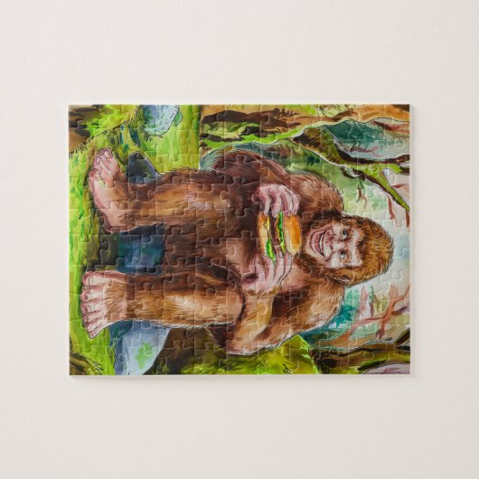 Sasquatch en de Cheesburger in een Mossy Forest Legpuzzel (Horizontaal)