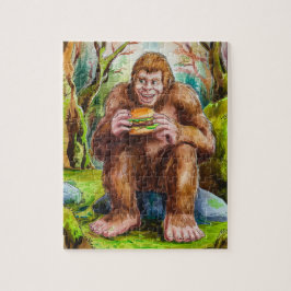 Sasquatch en de Cheesburger in een Mossy Forest Legpuzzel