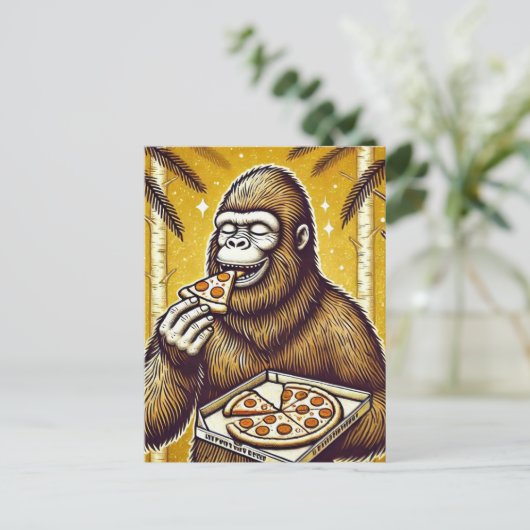 Sasquatch en de pizza briefkaart (Staand voorkant)