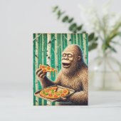 Sasquatch en de pizza in een berkenbos briefkaart (Staand voorkant)