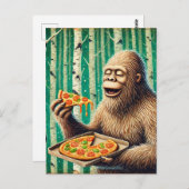 Sasquatch en de pizza in een berkenbos briefkaart (Voorkant / Achterkant)