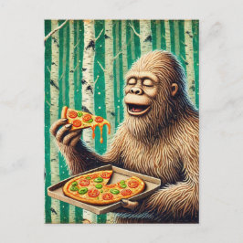 Sasquatch en de pizza in een berkenbos briefkaart