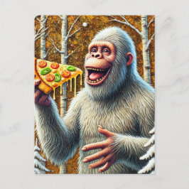 Sasquatch en de pizza in een berkenbos briefkaart