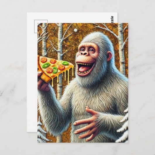 Sasquatch en de pizza in een berkenbos briefkaart (Voorkant / Achterkant)