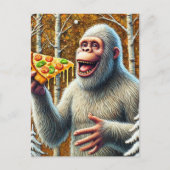 Sasquatch en de pizza in een berkenbos briefkaart (Voorkant)