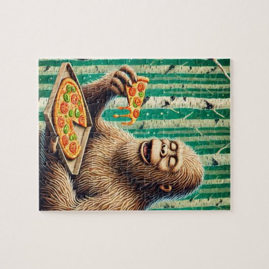Sasquatch en de pizza in een berkenbos legpuzzel (Horizontaal)