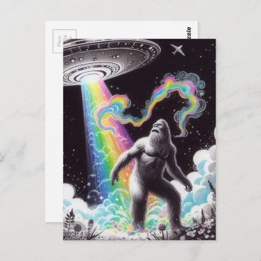Sasquatch en de UFO Briefkaart (Voorkant / Achterkant)