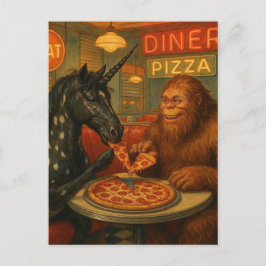 Sasquatch en een eenhoorn Appaloosa eten pizza Briefkaart