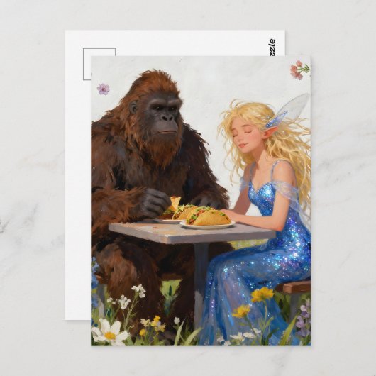 Sasquatch en een fee eten taco's briefkaart (Voorkant / Achterkant)