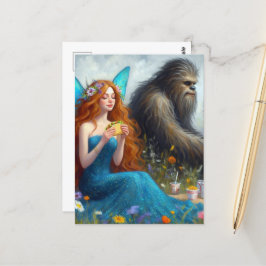 Sasquatch en een fee op een picknick briefkaart